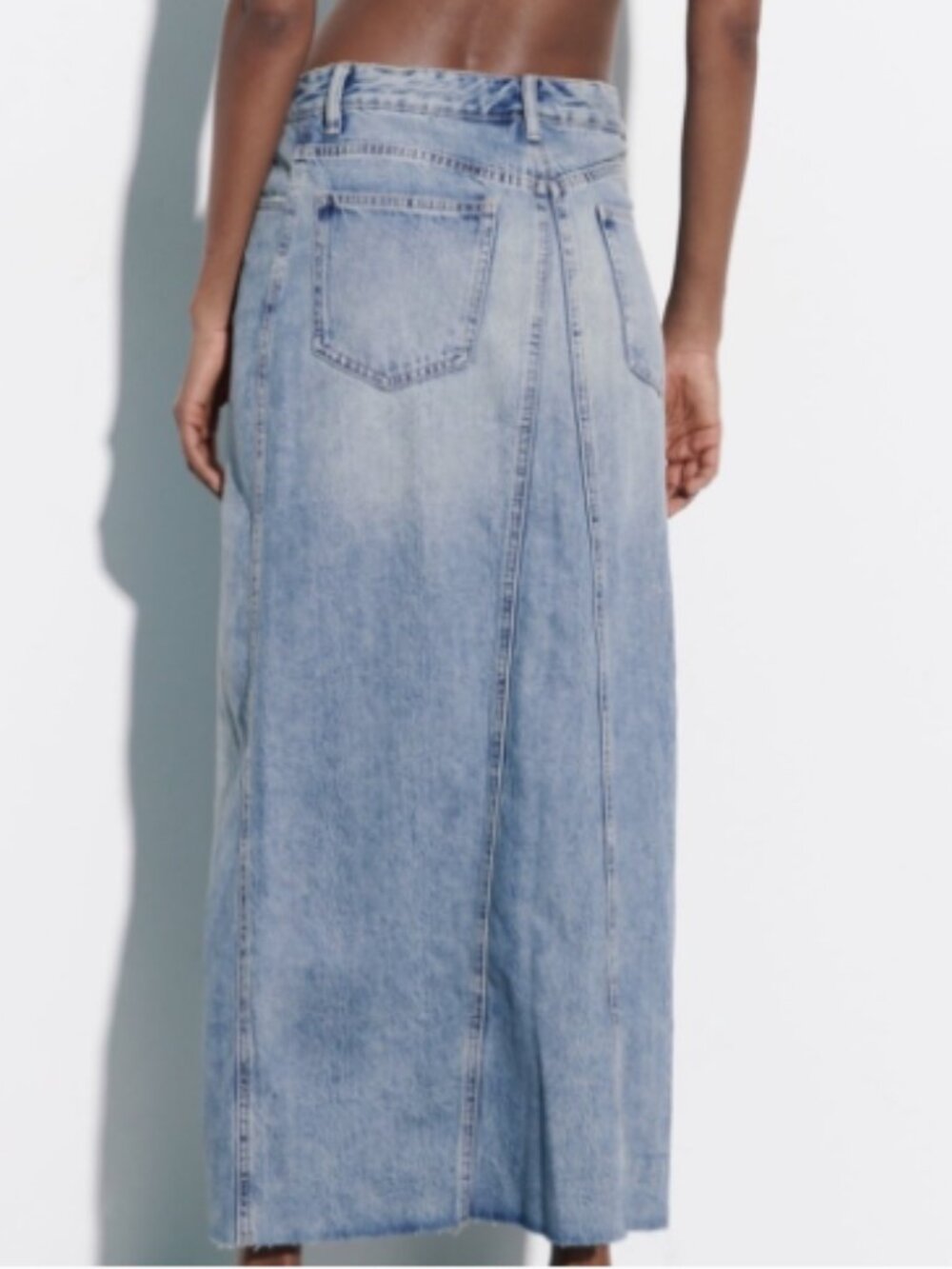 Zara Light Blue Denim Midi Maxi Skirt Asymmetric Fly Raw Hem BRAND NEW NWT XXL - Picture 5 of 15